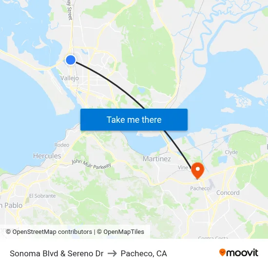 Sonoma Blvd & Sereno Dr to Pacheco, CA map