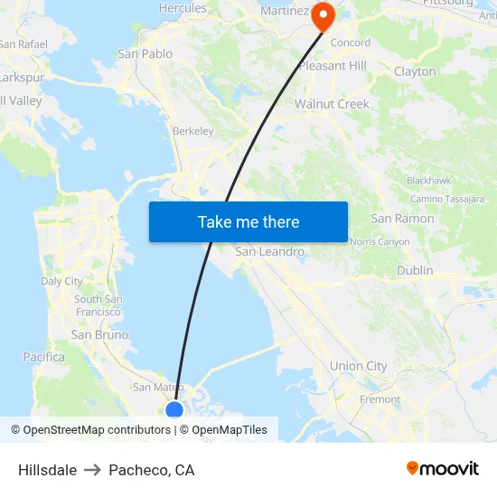 Hillsdale to Pacheco, CA map