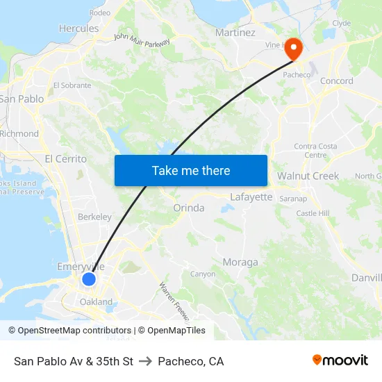 San Pablo Av & 35th St to Pacheco, CA map