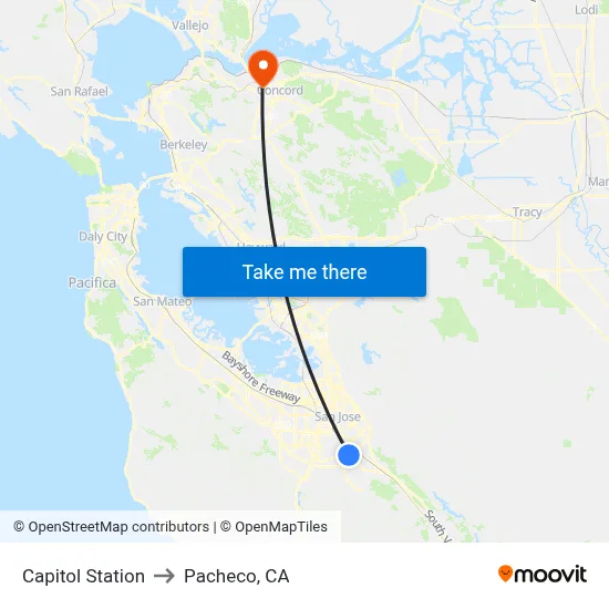 Capitol Station to Pacheco, CA map