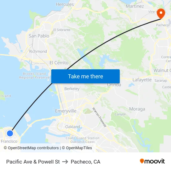Pacific Ave & Powell St to Pacheco, CA map