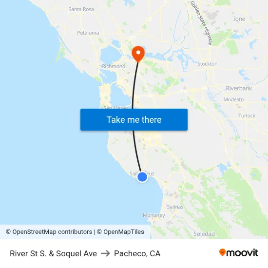 River St S. & Soquel Ave to Pacheco, CA map