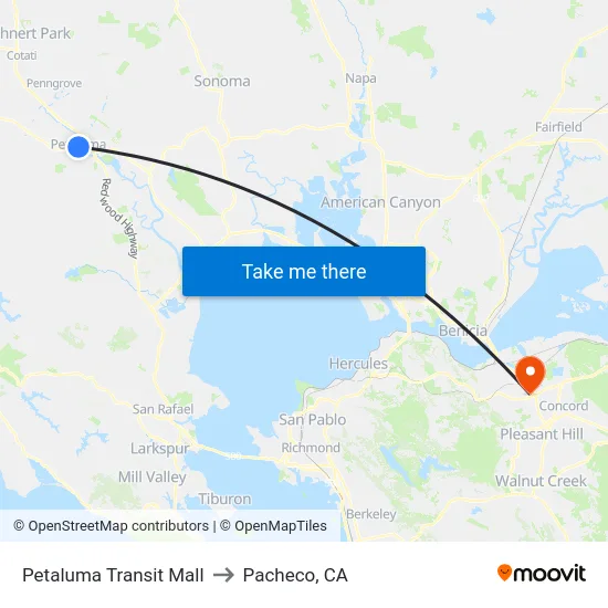 Petaluma Transit Mall to Pacheco, CA map