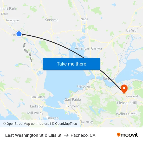 East Washington St & Ellis St to Pacheco, CA map