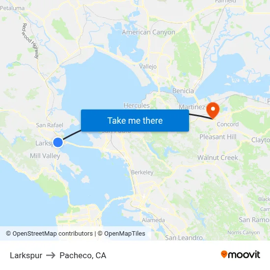 Larkspur to Pacheco, CA map