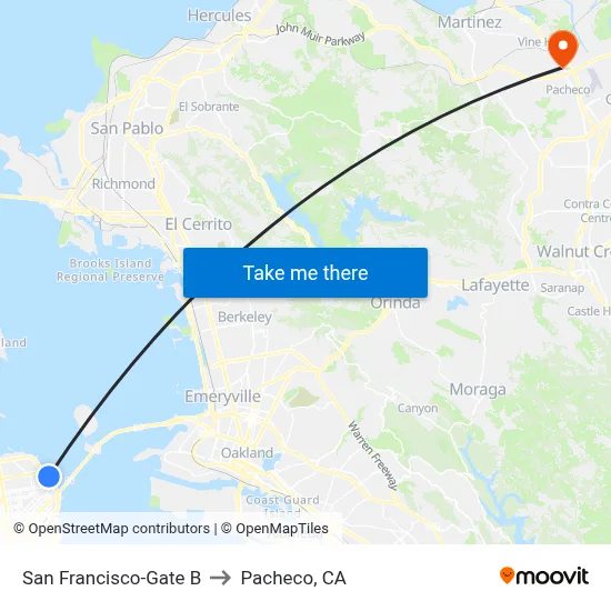 San Francisco-Gate B to Pacheco, CA map