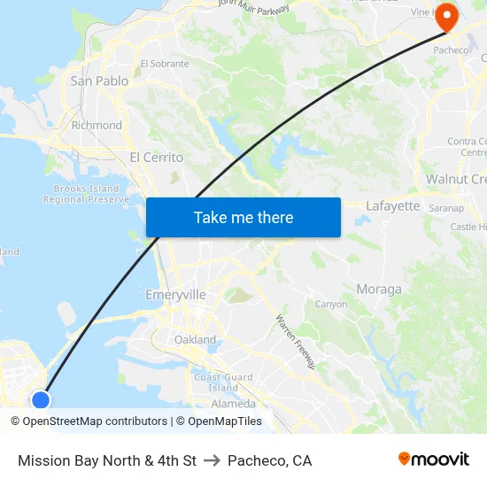 Mission Bay North & 4th St to Pacheco, CA map