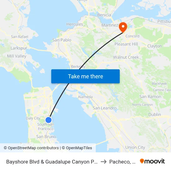 Bayshore Blvd & Guadalupe Canyon Pkwy to Pacheco, CA map