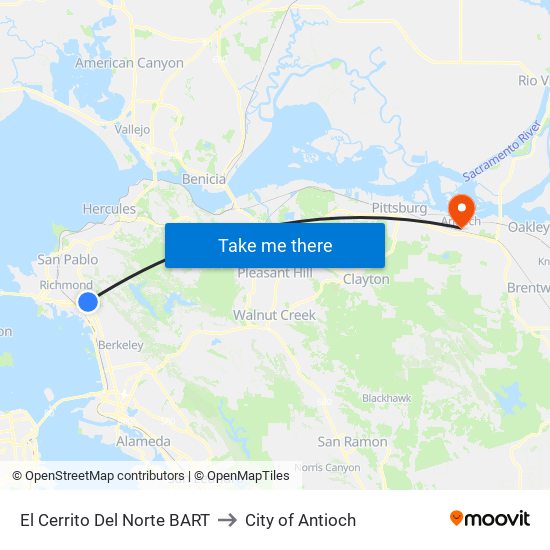 El Cerrito Del Norte BART to City of Antioch map