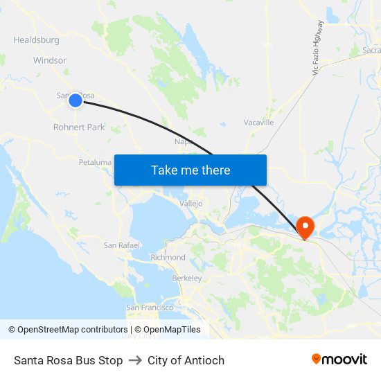 Santa Rosa Bus Stop to City of Antioch map