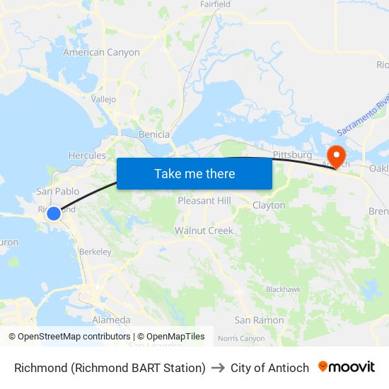 Richmond (Richmond BART Station) to City of Antioch map