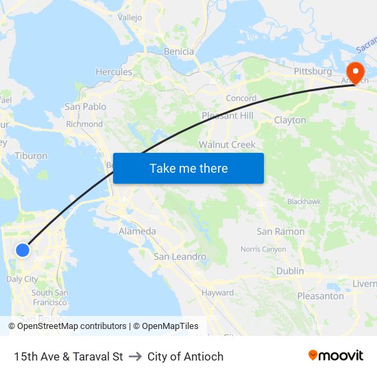 15th Ave & Taraval St to City of Antioch map