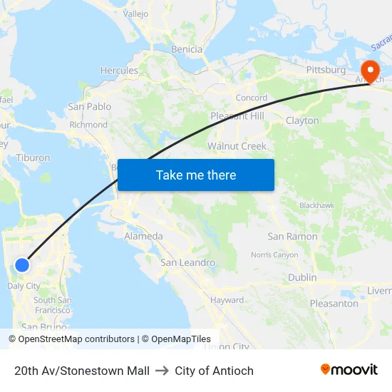 20th Av/Stonestown Mall to City of Antioch map