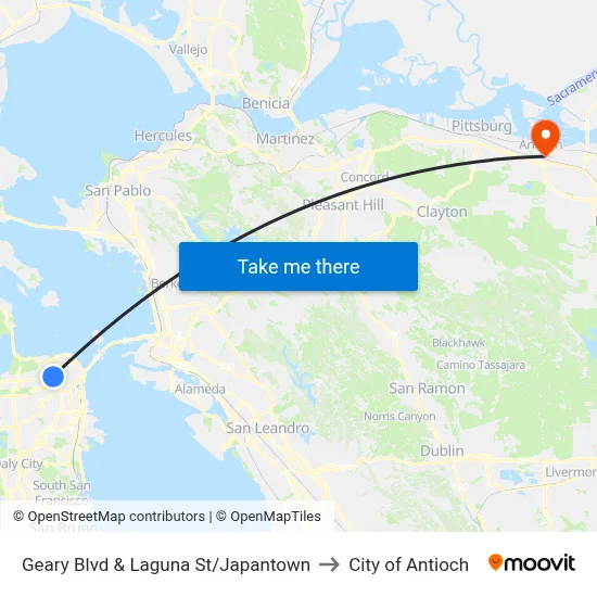 Geary Blvd & Laguna St/Japantown to City of Antioch map
