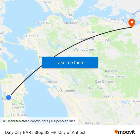 Daly City BART Stop B3 to City of Antioch map