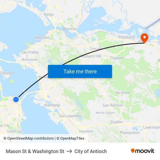 Mason St & Washington St to City of Antioch map