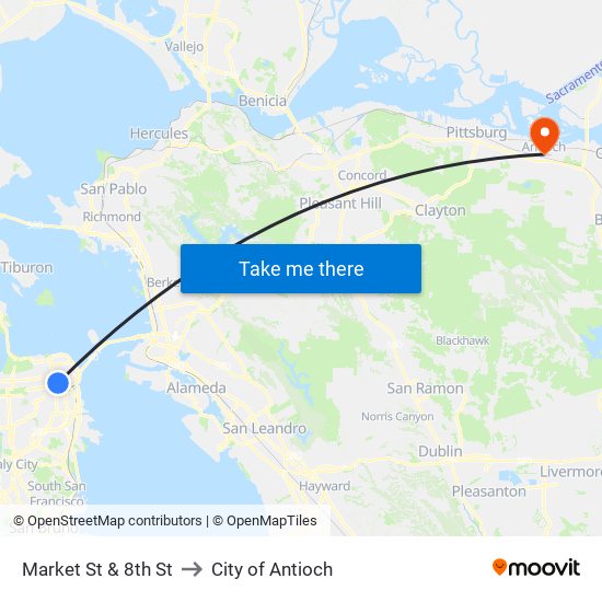 Market St & 8th St to City of Antioch map