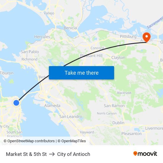 Market St & 5th St to City of Antioch map