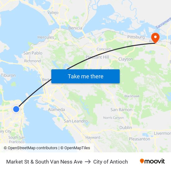 Market St & South Van Ness Ave to City of Antioch map