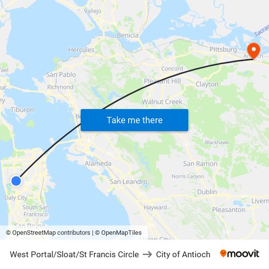 West Portal/Sloat/St Francis Circle to City of Antioch map