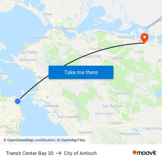 Transit Center Bay 30 to City of Antioch map