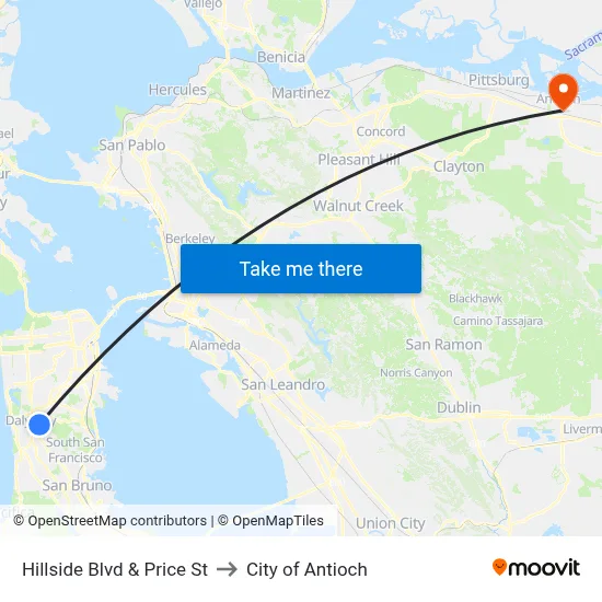 Hillside Blvd & Price St to City of Antioch map