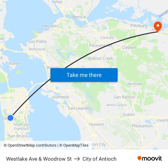 Westlake Ave & Woodrow St to City of Antioch map