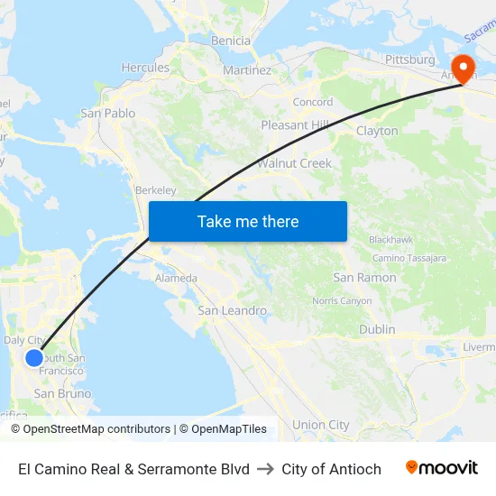 El Camino Real & Serramonte Blvd to City of Antioch map