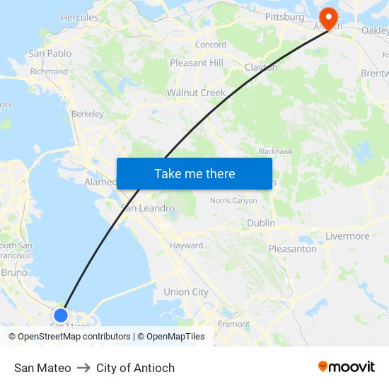 San Mateo to City of Antioch map