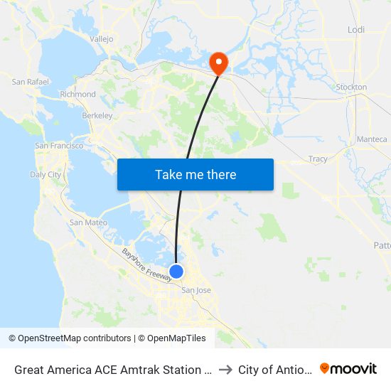 Great America ACE Amtrak Station (N) to City of Antioch map