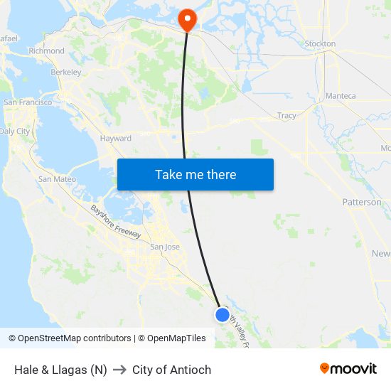 Hale & Llagas (N) to City of Antioch map