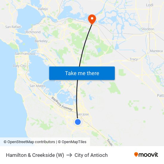 Hamilton & Creekside (W) to City of Antioch map