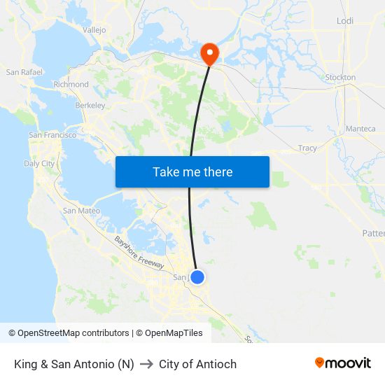 King & San Antonio (N) to City of Antioch map