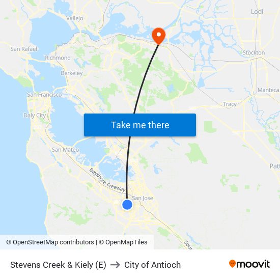 Stevens Creek & Kiely (E) to City of Antioch map