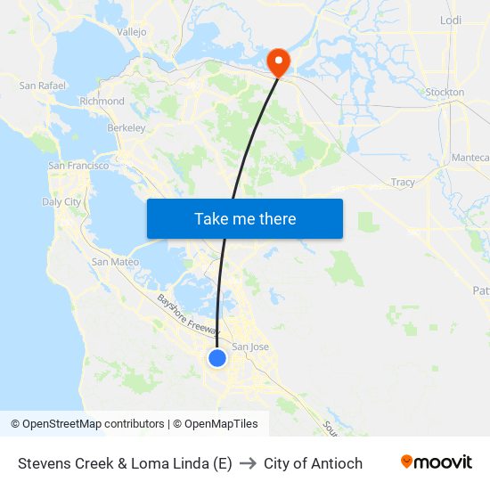 Stevens Creek & Loma Linda (E) to City of Antioch map