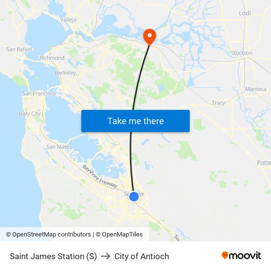 Saint James Station (S) to City of Antioch map