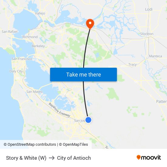 Story & White (W) to City of Antioch map