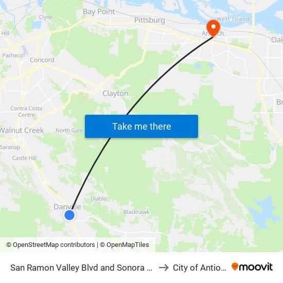 San Ramon Valley Blvd and Sonora Ave to City of Antioch map