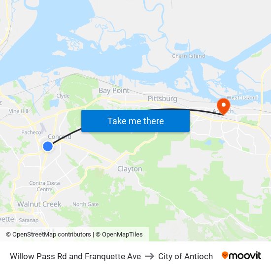 Willow Pass Rd and Franquette Ave to City of Antioch map