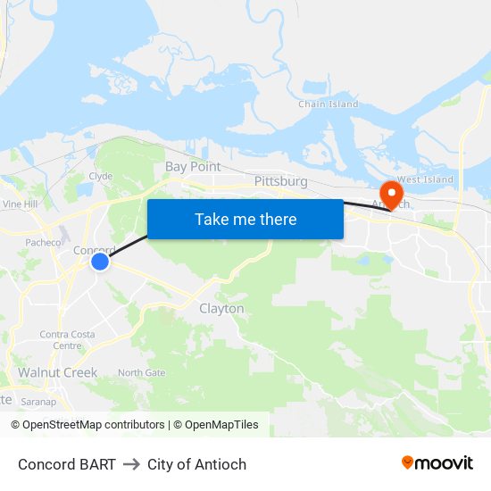 Concord BART to City of Antioch map