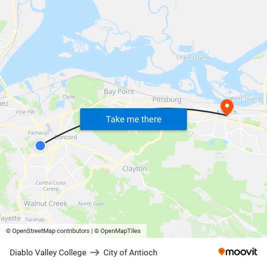 Diablo Valley College to City of Antioch map