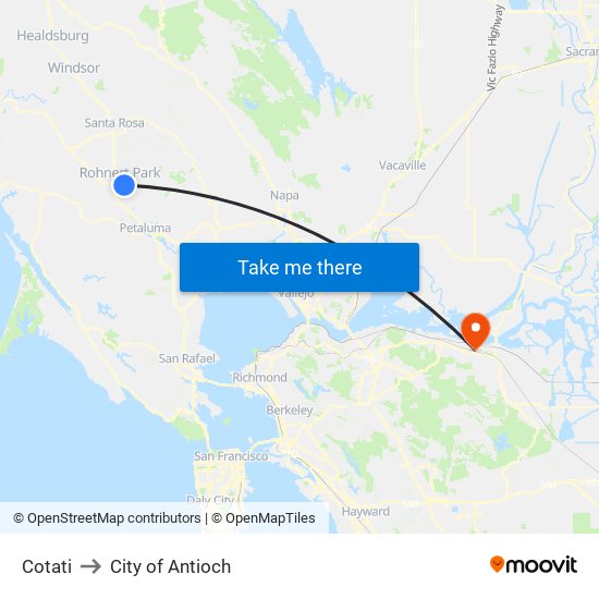 Cotati to City of Antioch map