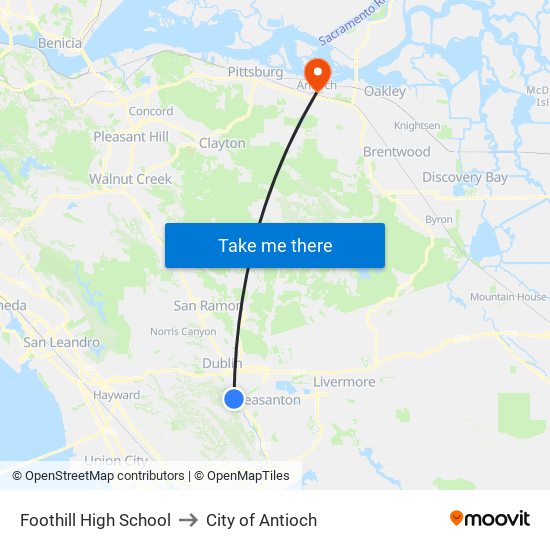 Foothill High School to City of Antioch map