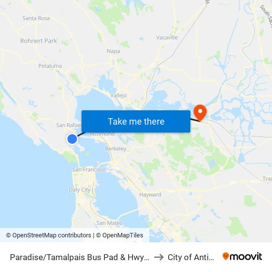 Paradise/Tamalpais Bus Pad & Hwy 101 to City of Antioch map