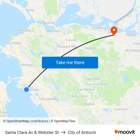 Santa Clara Av & Webster St to City of Antioch map