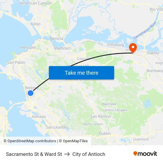 Sacramento St & Ward St to City of Antioch map