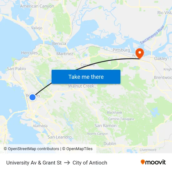 University Av & Grant St to City of Antioch map