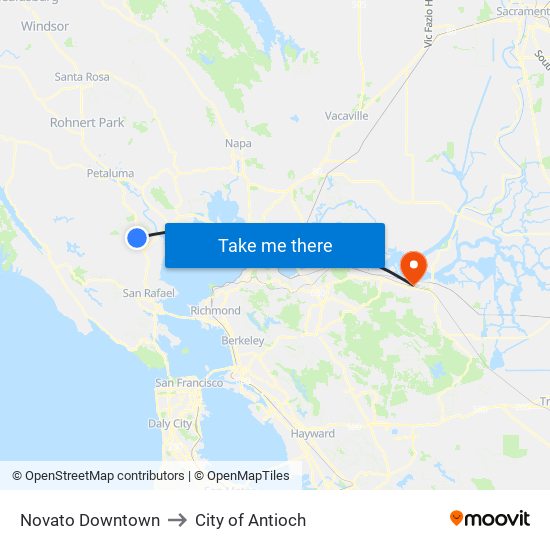 Novato Downtown to City of Antioch map