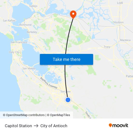 Capitol Station to City of Antioch map