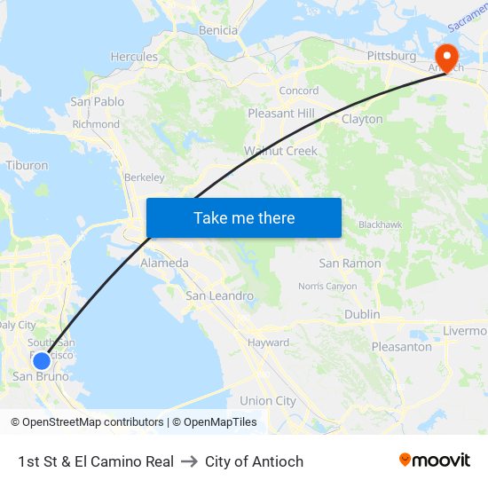 1st St & El Camino Real to City of Antioch map